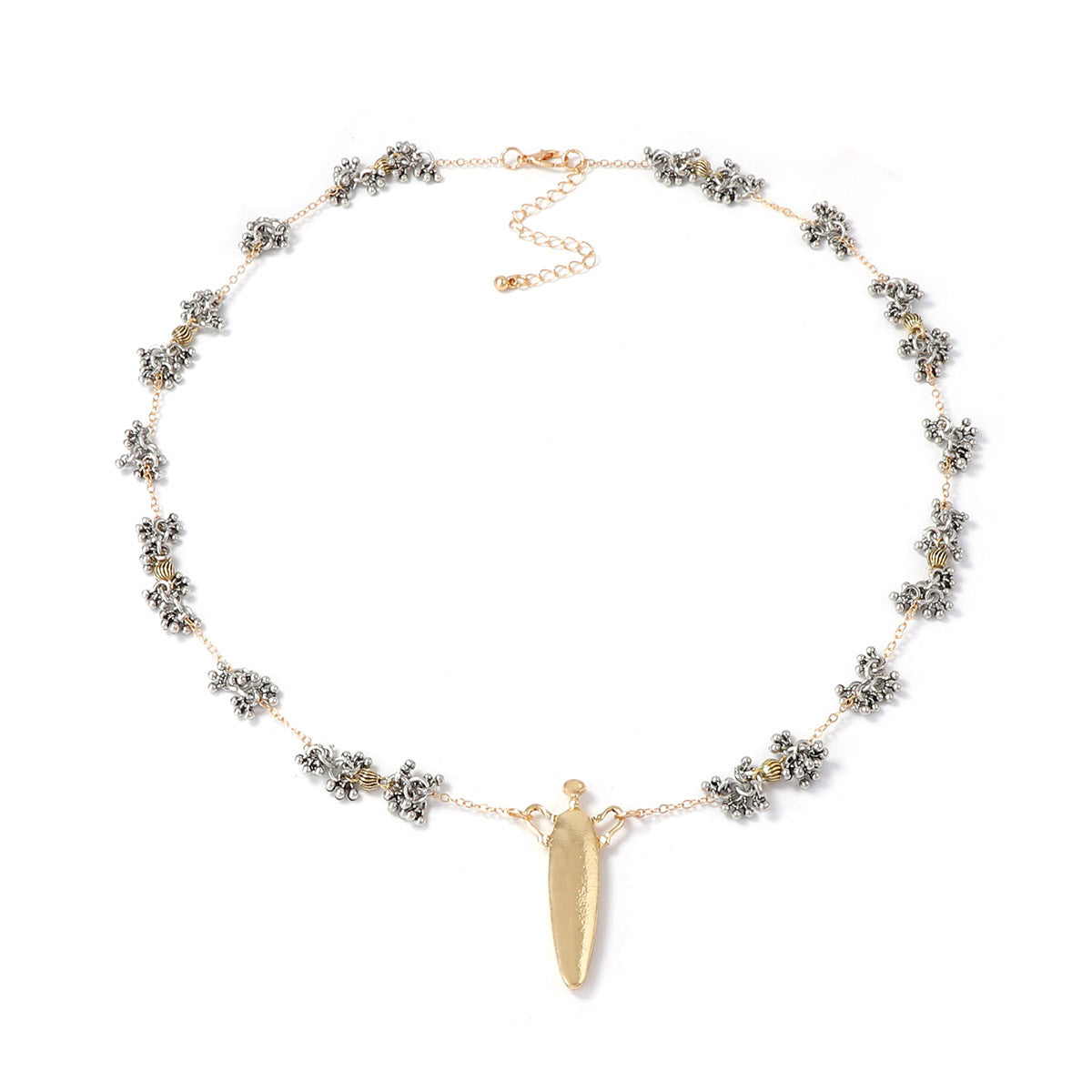 Chic Minimalist Alloy Water Drop Pendant Necklace with Unique Floral Chain – Perfect for Fall/Winter Women's Fashion