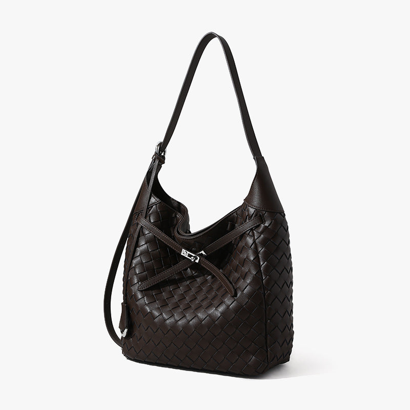 Genuine Leather Handwoven Large Capacity Crossbody Bag Commuter Tote and Casual Shoulder Bag for Women