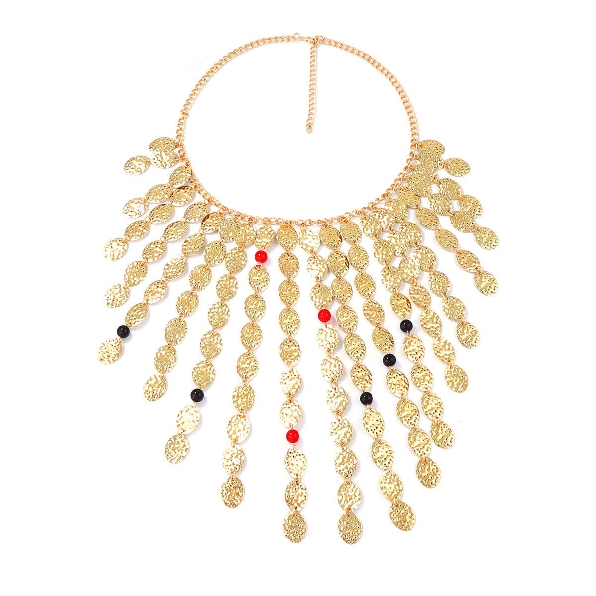 Chic Geometric Metal Circle Pendant Necklace with Tassel for Women - Lightweight Punk Style Statement Jewelry