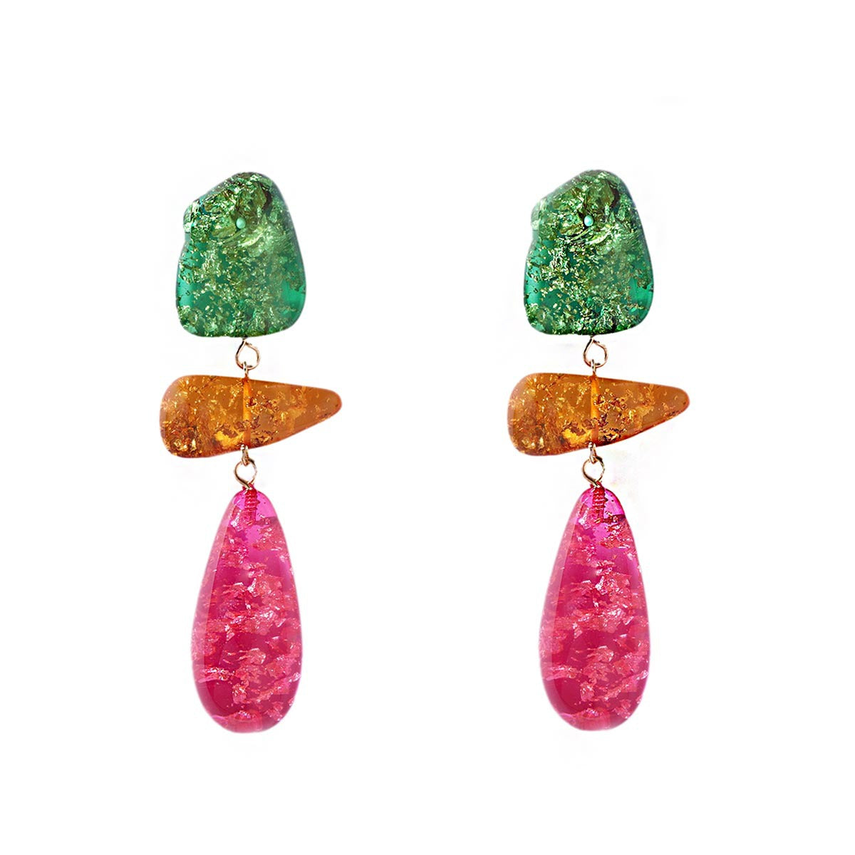 Bold Retro Colorful Resin Irregular Geometric Pieced Drop Earrings - Versatile, Chic, and Eye-Catching Fashion Statement