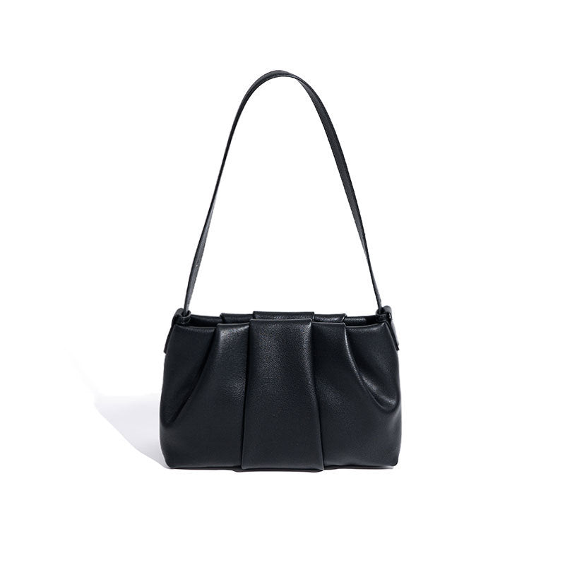 Chic Pleated Cloud Bag Korean Inspired Unique Leather Underarm Purse for Commutes Genuine Leather Shoulder Bag for Women