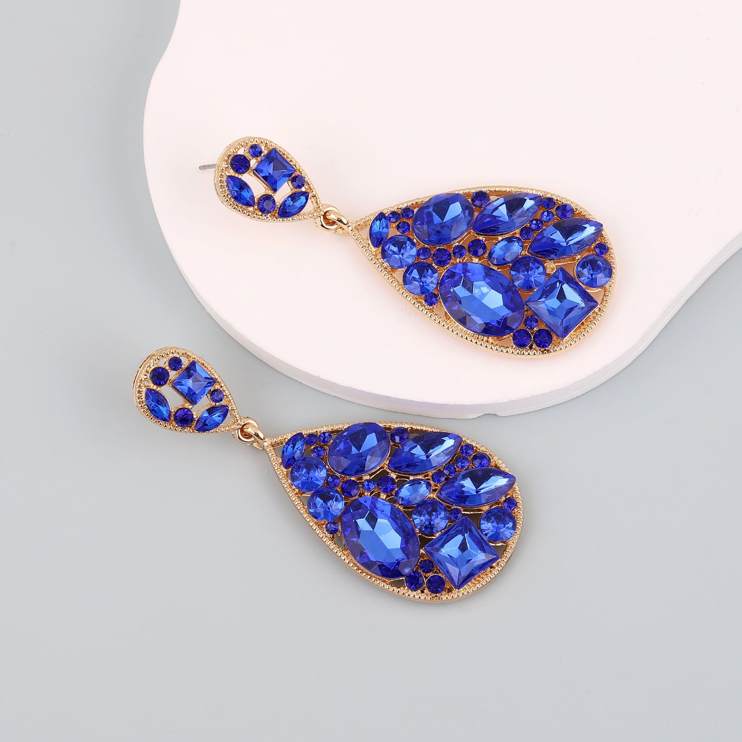 Trendy Creative Alloy Earrings with Colorful Rhinestones - Exaggerated Hollow Design for Unique and Stylish Women's Fashion Accessories