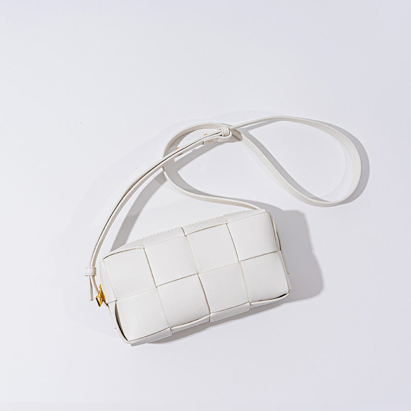 Chic Korean Style Versatile Genuine Leather Women's Woven Checkered Crossbody Bag Quality Small Square Shoulder Bag with Sophisticated Feel