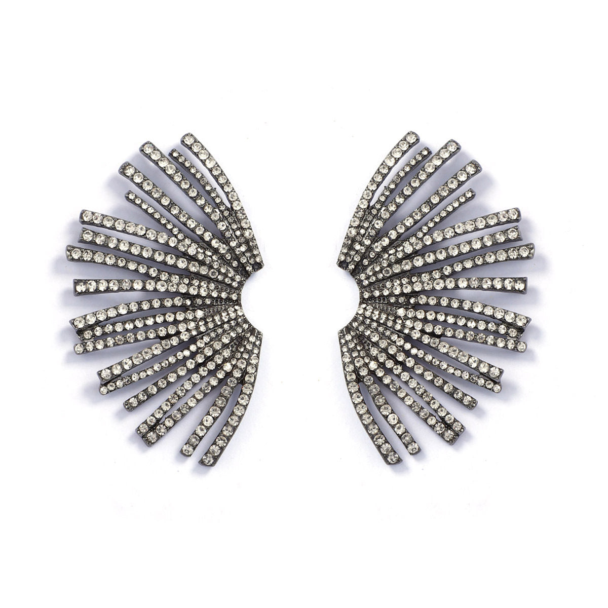 Elegant Geometric Irregular Fan-Shaped Alloy Stud Earrings with Full Rhinestones - A Luxurious Minimalist Accessory for Women