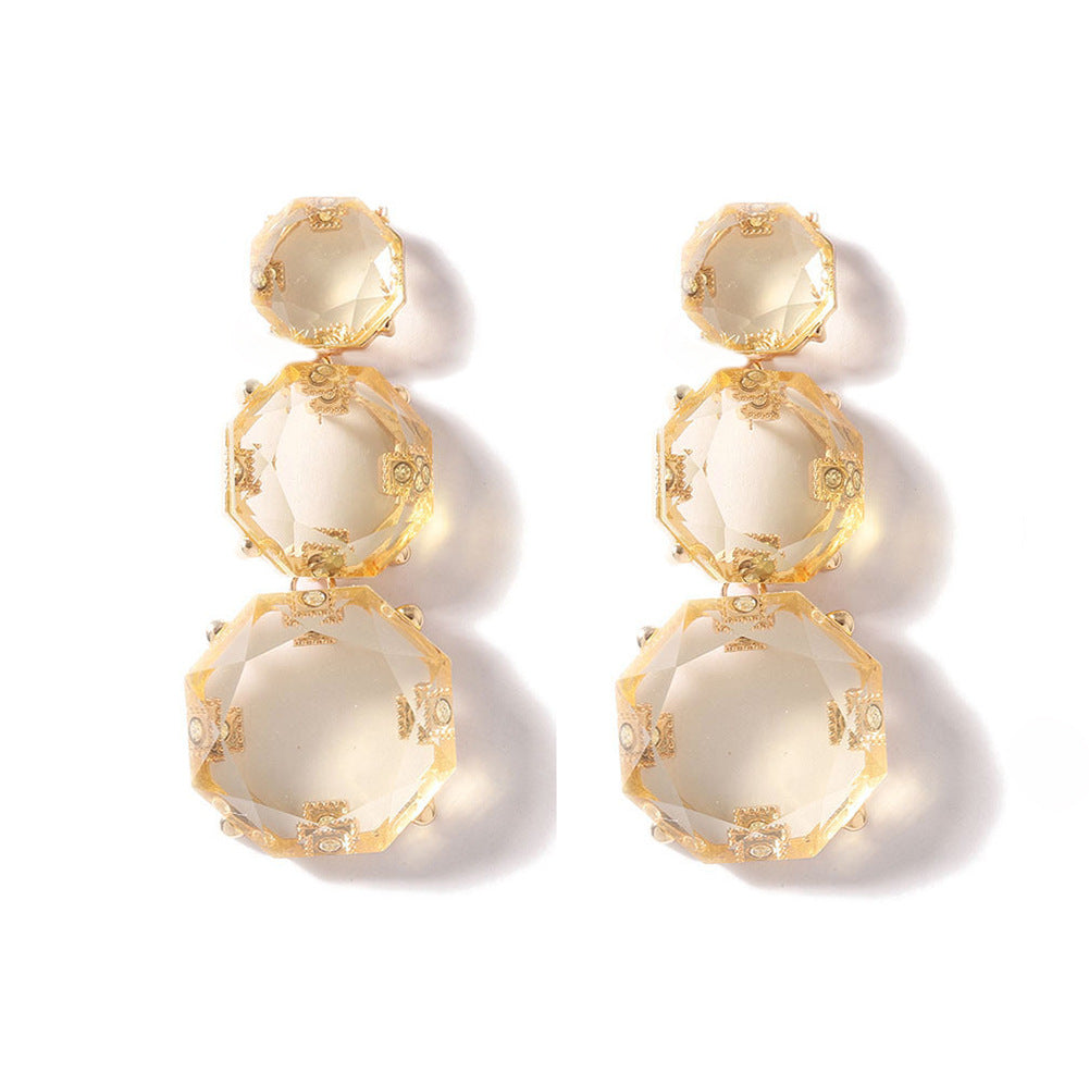 Chic Minimalist Geometric Faceted Resin Transparent Earrings - Versatile Everyday Accessories for Women