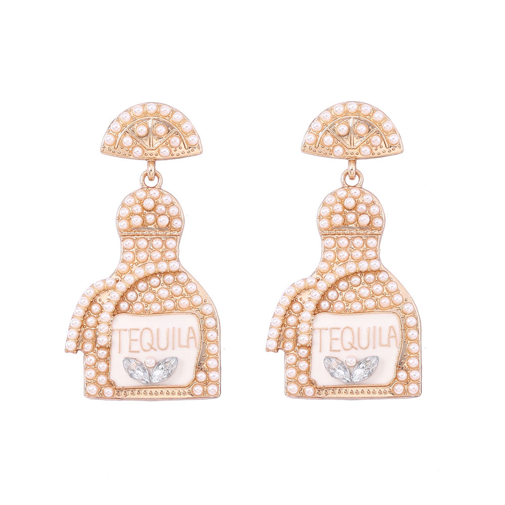 Stylish Alcohol Bottle Earrings - 11 Color Options with Lettered Perfume Bottle Design and Sparkling Rhinestones | Perfect Women’s Fashion Jewelry