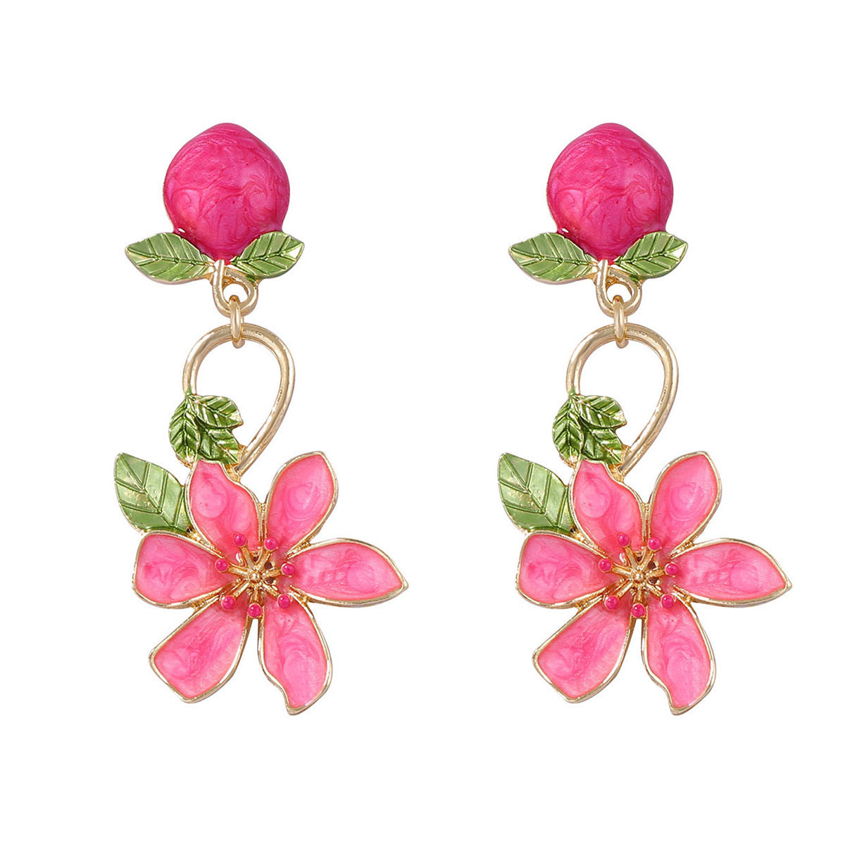 Chic Korean-Inspired Alloy Drop Oil Peach Blossom Earrings - Fresh & Minimalist Design for Stylish Vacation Wear