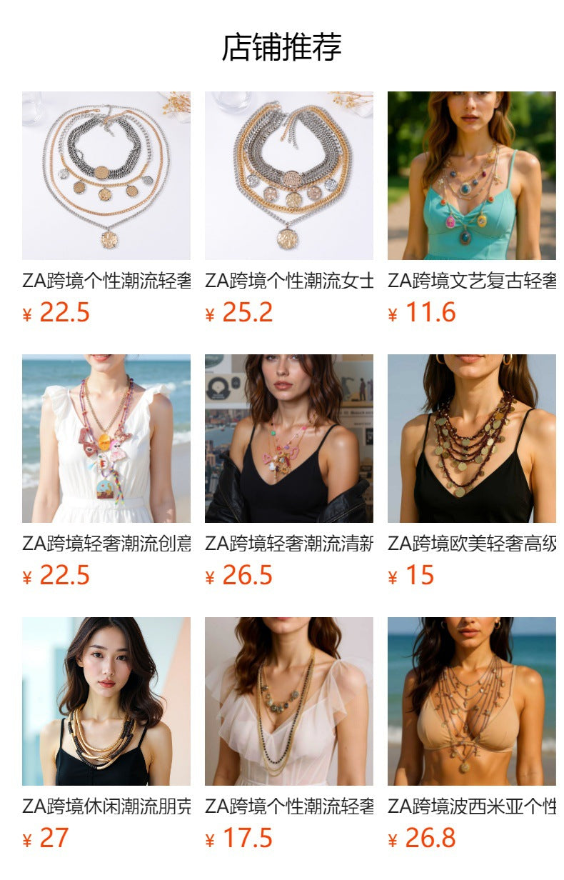 Chic and Luxurious Multi-Layered Geometric Pendant Chain Necklace – Unique Alloy Design for a Statement Look