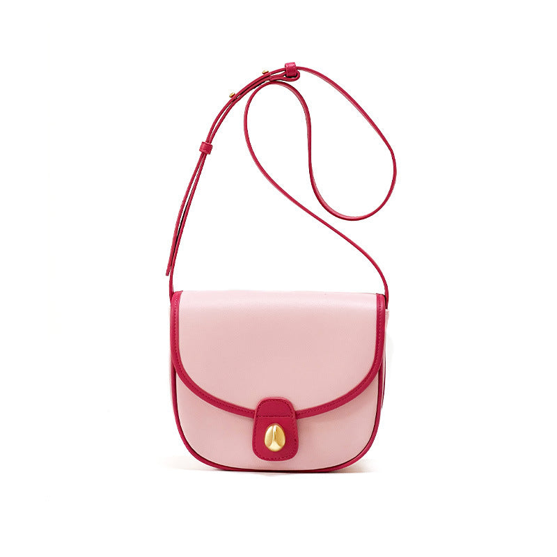 Chic Two Tone Genuine Leather Crossbody Bag Summer Ready Korean Style Saddle Bag for Women