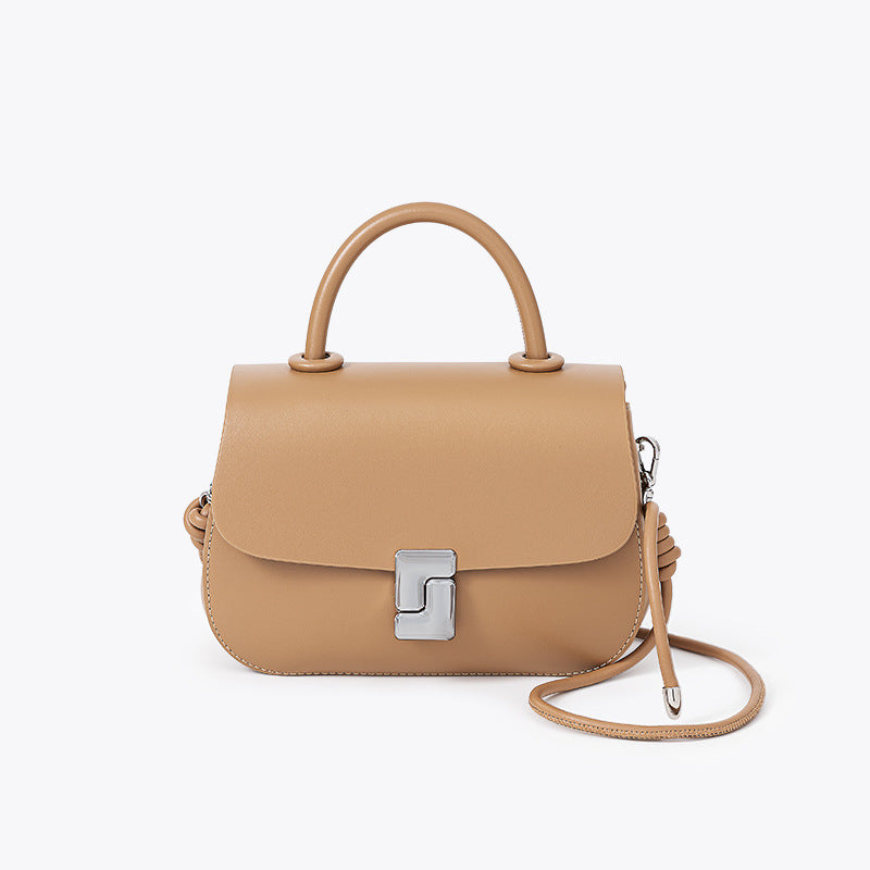 Sleek Korean Inspired Saddle Bag Large Capacity Genuine Leather Tote Vintage Style Commuter Shoulder Crossbody Bag