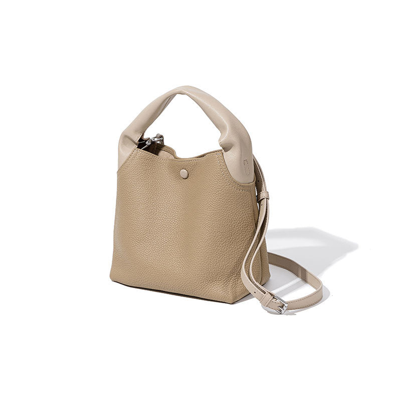 Genuine Leather Basket Handbag, Small Shoulder Crossbody Bag for Women, Top Grain Leather Bucket Bag