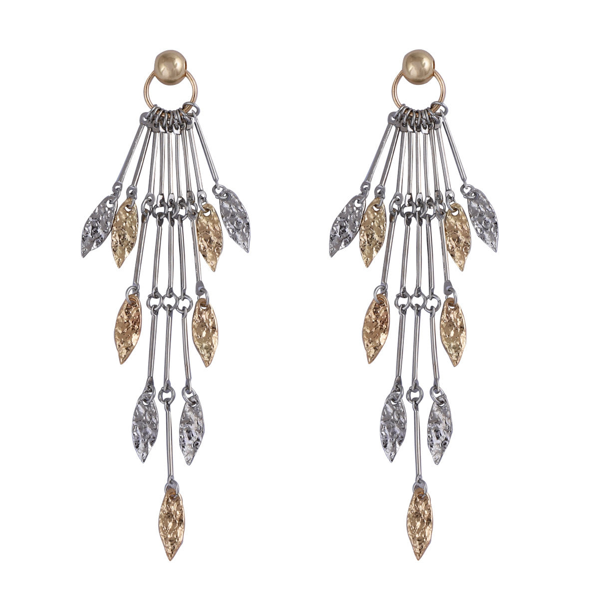 Chic Luxury Long Metal Tassel Earrings with Geometric Leaf Design - Versatile and Elegant Statement Pieces for Women