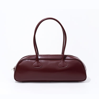 Small Vintage Bowling Bag with Large Capacity, Versatile Leather Shoulder Bag, Underarm Bag, and French Baguette Bag