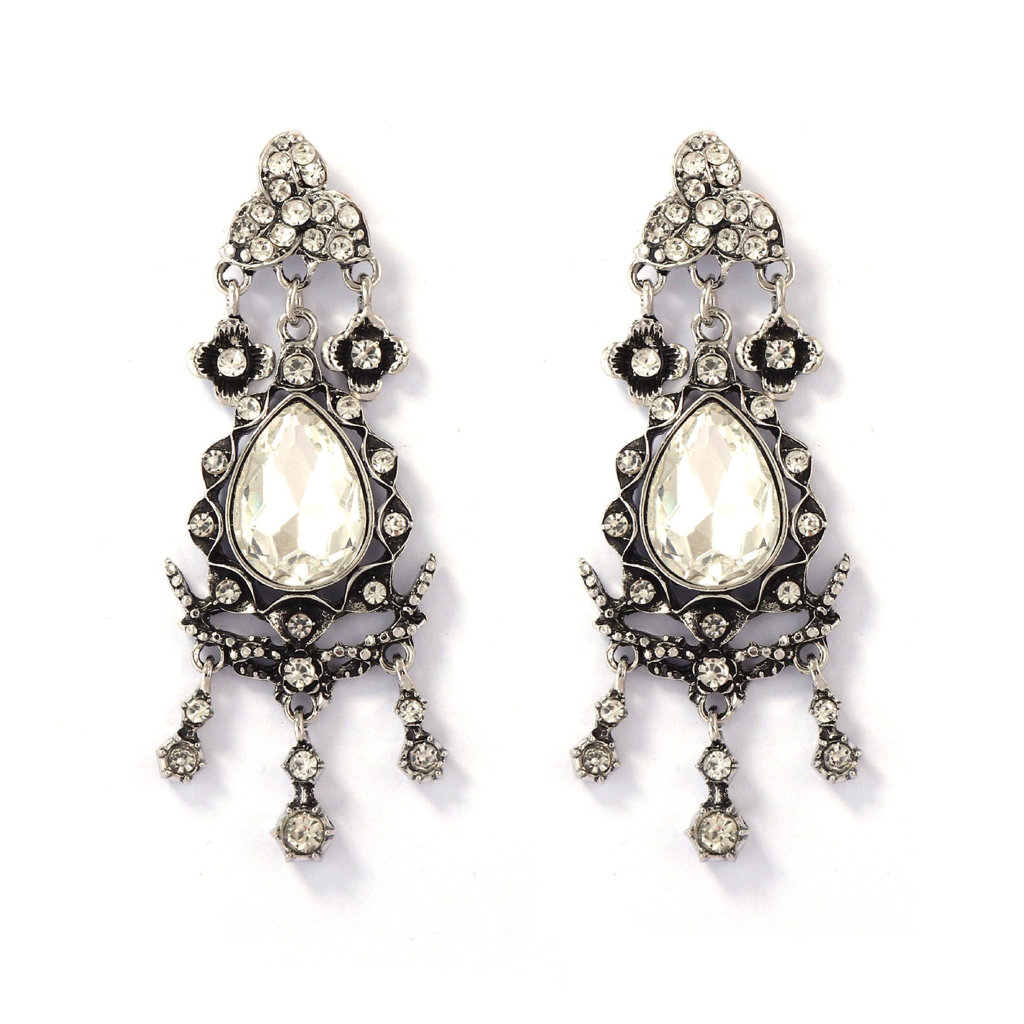 Elegant Bohemian Luxe Alloy Full-Crystal Pendant Earrings - Vintage Court Style Jewelry for Women
