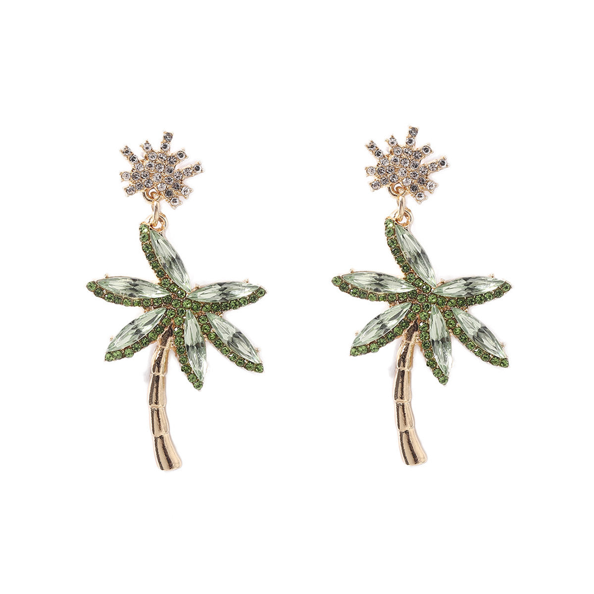 Stylish and Unique Colorful Rhinestone Palm Tree Earrings - Trendy Alloy Design for Effortless Versatility and Everyday Chic