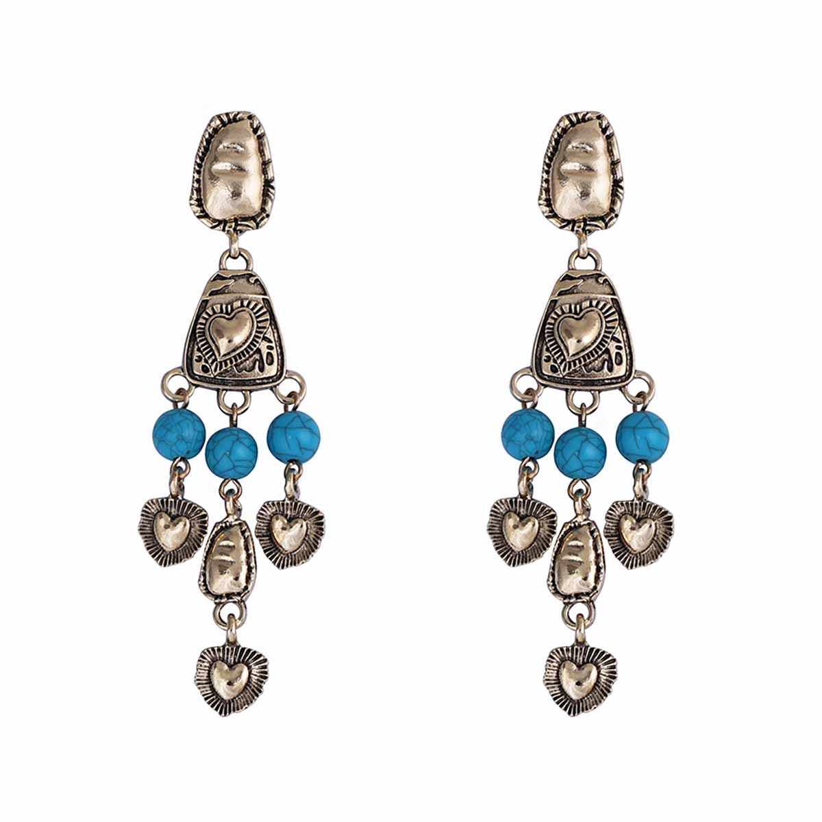 Chic Vintage Western-Inspired Irregular 3D Heart Tassel Earrings - Unique Distressed Design for Every Occasion