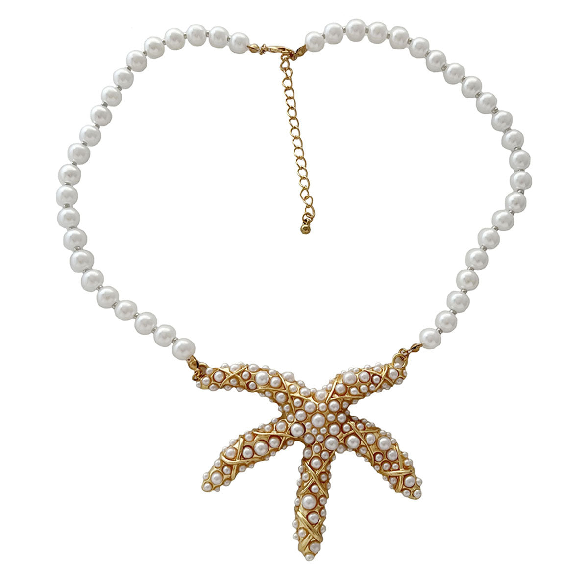 Unique Creative Alloy Starfish Pendant Necklace with Faux Pearl Beads - Perfect for Vacation Style and Summer Fashion