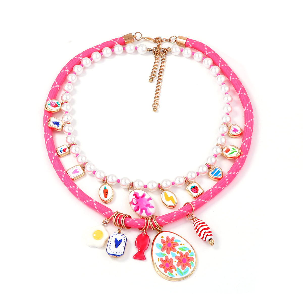 2-Piece Set of Elegant Faux Pearl Beaded Layered Pendant Necklaces - Trendy Multicolor Mixed Metal Jewelry for Women