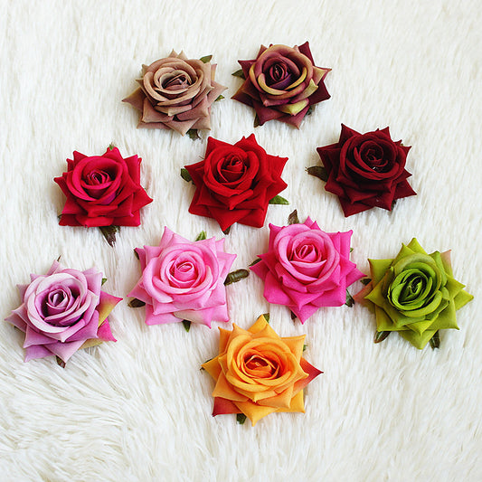 7cm Plush Velvet Corner Rose Flower Head - Realistic Faux Floral Decoration for Weddings, Costumes, and Home Decor