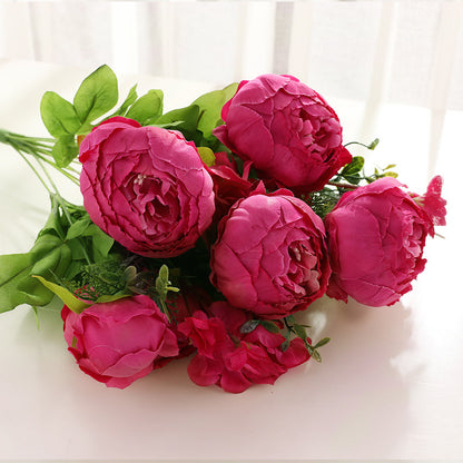 Realistic 13-Head European Style Faux Peony Bouquet for Elegant Wedding and Home Decoration - Perfect for Living Room and Dining Table Centerpiece