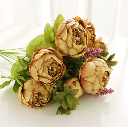 Realistic 13-Head European Style Faux Peony Bouquet for Elegant Wedding and Home Decoration - Perfect for Living Room and Dining Table Centerpiece