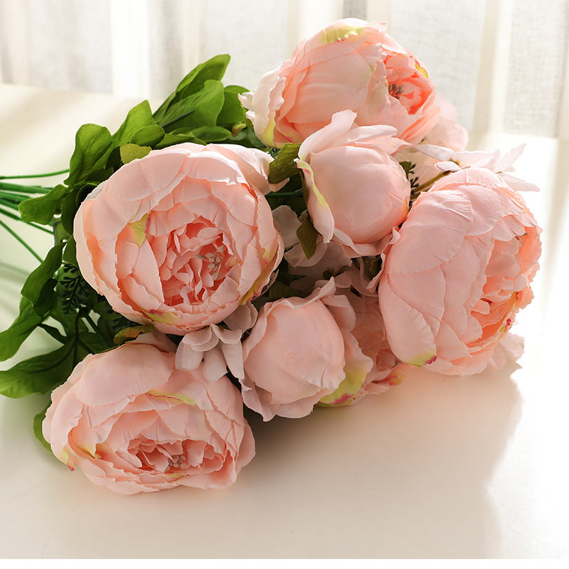 13-Piece European-Style Peony Flower Bouquet - Luxurious Silk Peonies for Home Décor, Perfect for Valentine's Day, Weddings, and Special Celebrations