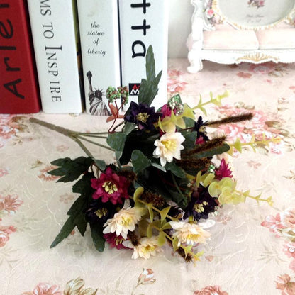 Artificial Mini Daisy and Sunflower Bouquet - 6-Head Faux Flower Arrangement for Fall, Perfect for Dining Table Decor and Seasonal Home Accents