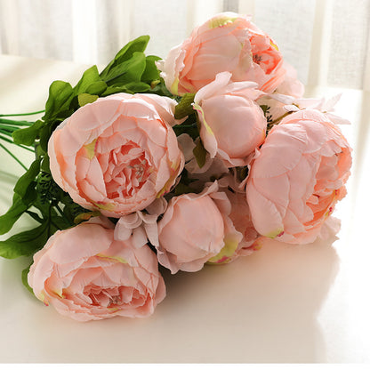 Realistic 13-Head European Style Faux Peony Bouquet for Elegant Wedding and Home Decoration - Perfect for Living Room and Dining Table Centerpiece