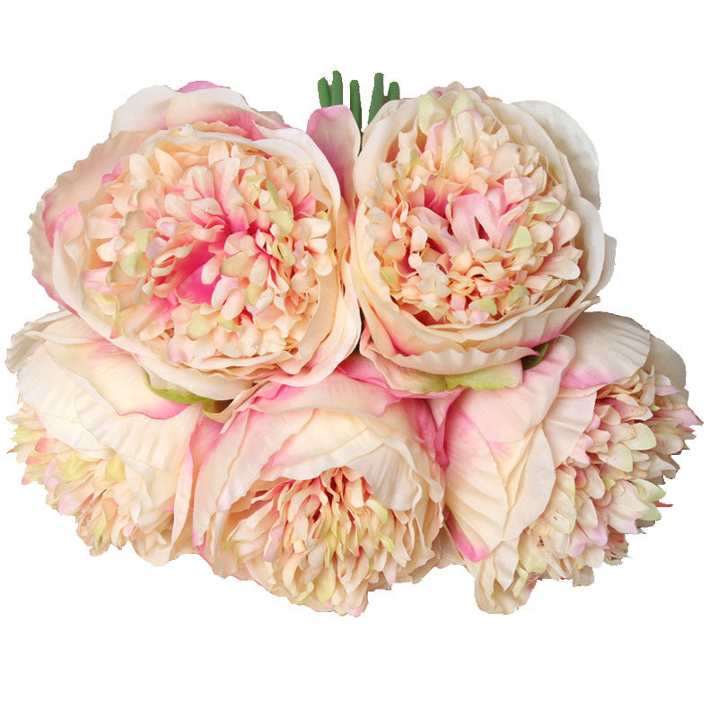 Elegant Faux European Style 5-Head Peony Bouquet - Artificial Silk Flower Arrangement for Bridal Bouquets and Home Décor Accents