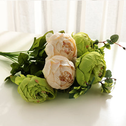 Realistic 13-Head European Style Faux Peony Bouquet for Elegant Wedding and Home Decoration - Perfect for Living Room and Dining Table Centerpiece