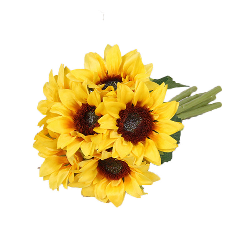 Realistic Sunflower Faux Floral Arrangement - 6 Head Silk Flowers for Elegant Home Décor & Living Room Accent