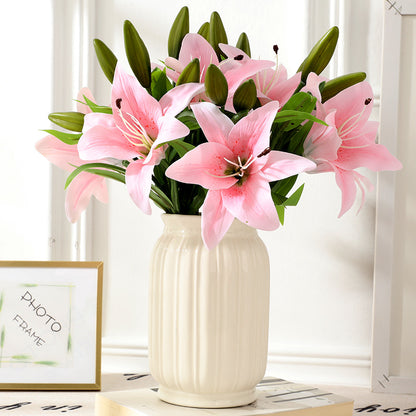 Realistic Artificial Single-Stem 3-Head PVC Lily -  Quality Faux Flowers for Wedding and Home Decor, Luxurious Plastic Floral Arrangement