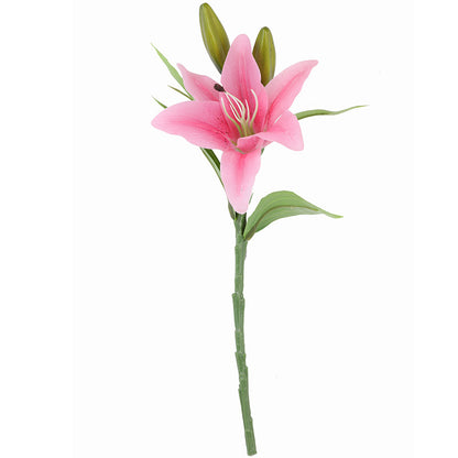 Realistic Artificial Single-Stem 3-Head PVC Lily -  Quality Faux Flowers for Wedding and Home Decor, Luxurious Plastic Floral Arrangement