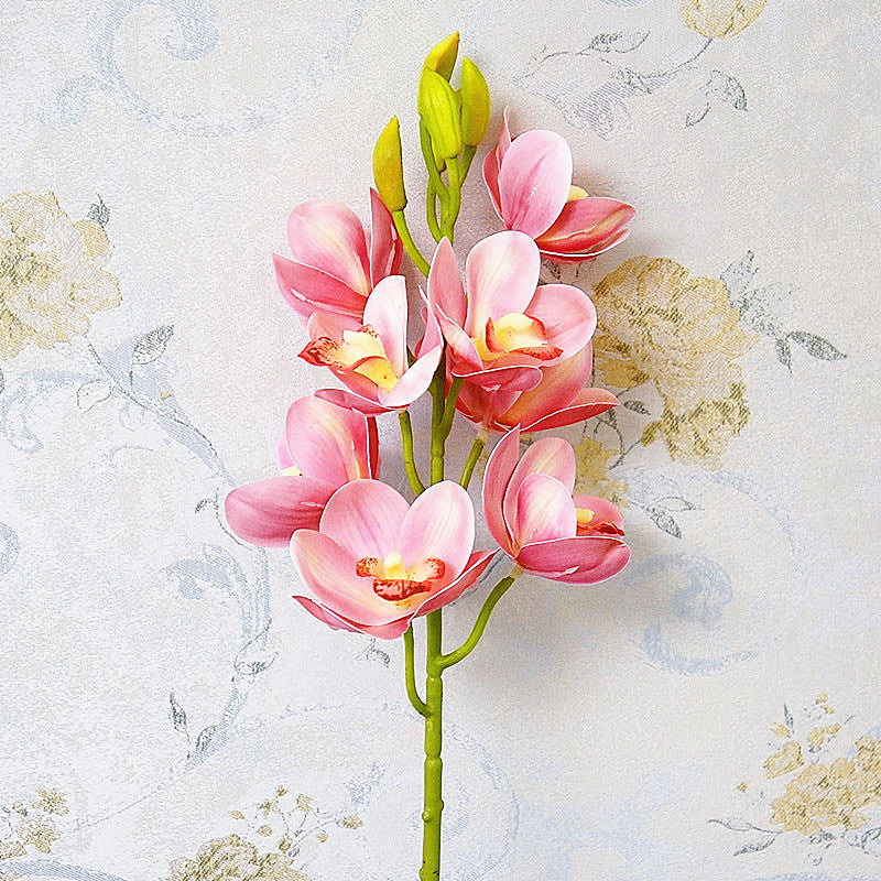 3D Realistic 8-Head Peach Blossom Orchid – Lifelike Silk Flower Arrangement for Home Decor, Wedding Decorations, and Photography Settings