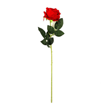 Realistic Single Plush Velvet Rose for Weddings and Valentine's Day - Elegant European Home Décor and Dining Table Centerpiece Flower