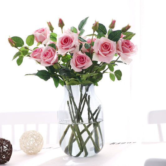 Elegant Faux Touch Floral Arrangement - 3-Head Moisturizing Roses for European-Style Home Décor, Dining Table Centerpiece, Wedding Celebrations & Model Home Decorations