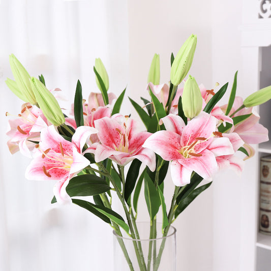 Elegant Artificial 3-Head Lily Flowers - Perfect for Home Decor and Wedding Decorations - Realistic Touch Faux Floral Arrangement