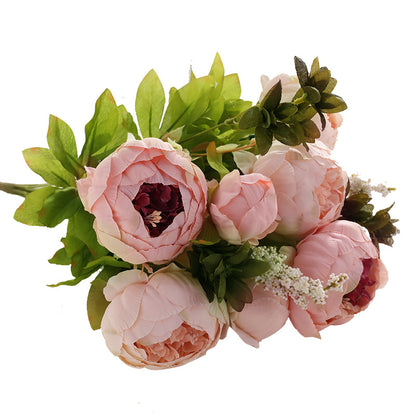 Realistic 13-Head European Style Faux Peony Bouquet for Elegant Wedding and Home Decoration - Perfect for Living Room and Dining Table Centerpiece