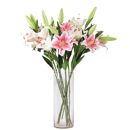 Elegant Artificial 3-Head Lily Flowers - Perfect for Home Decor and Wedding Decorations - Realistic Touch Faux Floral Arrangement