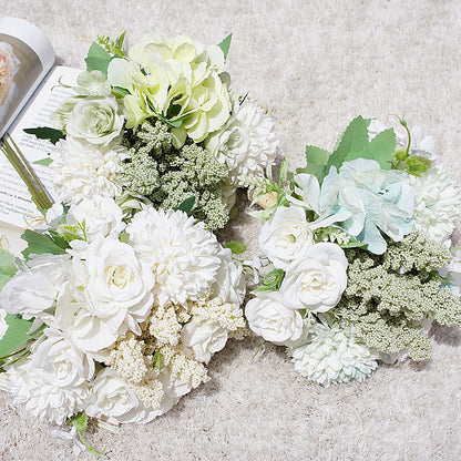 Beautiful Hydrangea and Dandelion Mini Rose Bouquet - Realistic Faux Flowers for Wedding, Home Decor, and Floral Arrangements