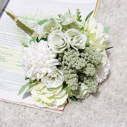 Beautiful Hydrangea and Dandelion Mini Rose Bouquet - Realistic Faux Flowers for Wedding, Home Decor, and Floral Arrangements