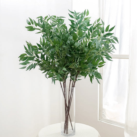 Realistic Single Stem Willow Leaf Artificial Plant for Home Décor - Perfect for Weddings, Floral Arrangements, and Potted Display - Lifelike Greenery for Wall and Table Decoration