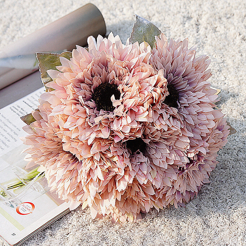 Realistic Faux Sunflower Bouquet with 6 Stems - Versatile Multi-Layered Decor for Home, Weddings, and Photography