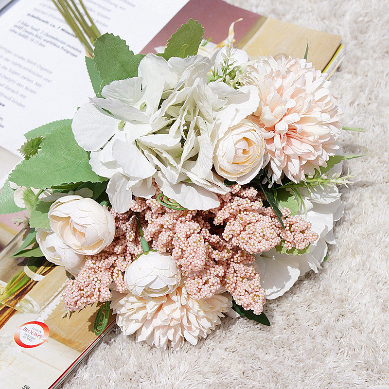 Realistic Handcrafted Hydrangea and Camellia Flower Bouquet - Perfect for Wedding Decor, Photography Props, and Elegant Home Styling