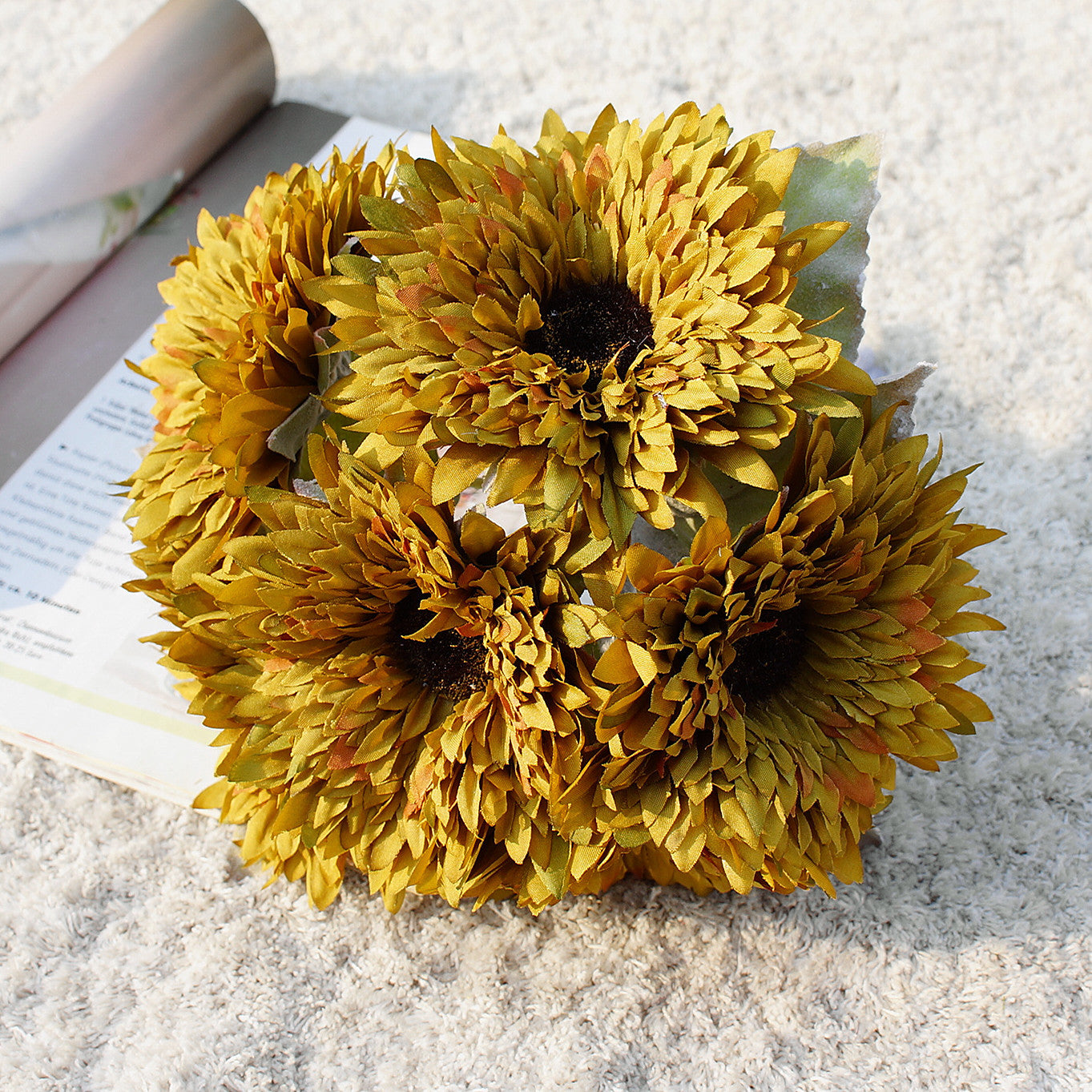 Realistic Faux Sunflower Bouquet with 6 Stems - Versatile Multi-Layered Decor for Home, Weddings, and Photography