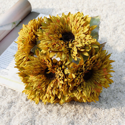 Realistic Faux Sunflower Bouquet with 6 Stems - Versatile Multi-Layered Decor for Home, Weddings, and Photography