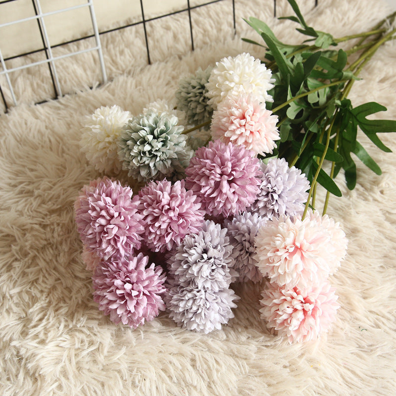 Stunning Faux Dandelion and Ping Pong Chrysanthemum Flower Plant - Ideal for Wedding Decor & INS-Style Plant Wall Featuring Elegant Rose Accents - Model MW15191