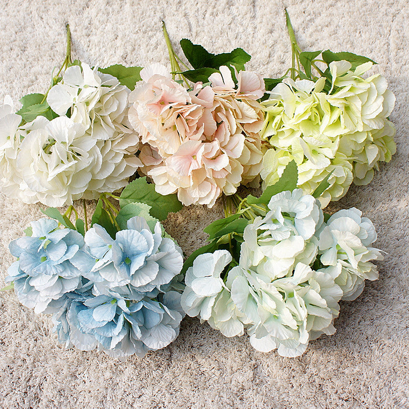 Stylish European-Inspired 5-Head Hydrangea Bouquet - Realistic Faux Flowers for Home Decor, Weddings, and Photography Backdrops