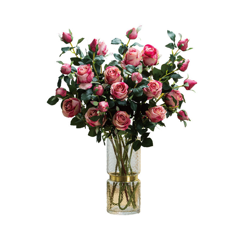 Beautiful Bulgarian Silk Rose - Artificial Flower for Home Décor and Weddings in Stunning Oil Painting Hues - Elegant Multi-Head Rose Arrangement for European-Style Aesthetic