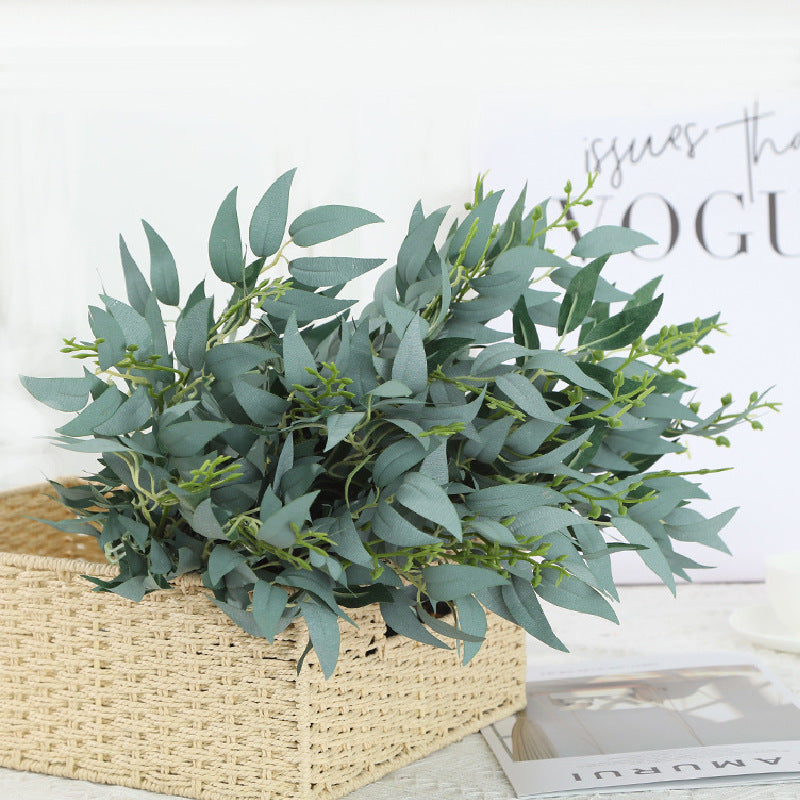 Charming 5-Prong Willow Leaf Bouquet - Perfect for Rustic Weddings and Event Decor with Lifelike Greenery and Faux Willow Leaves